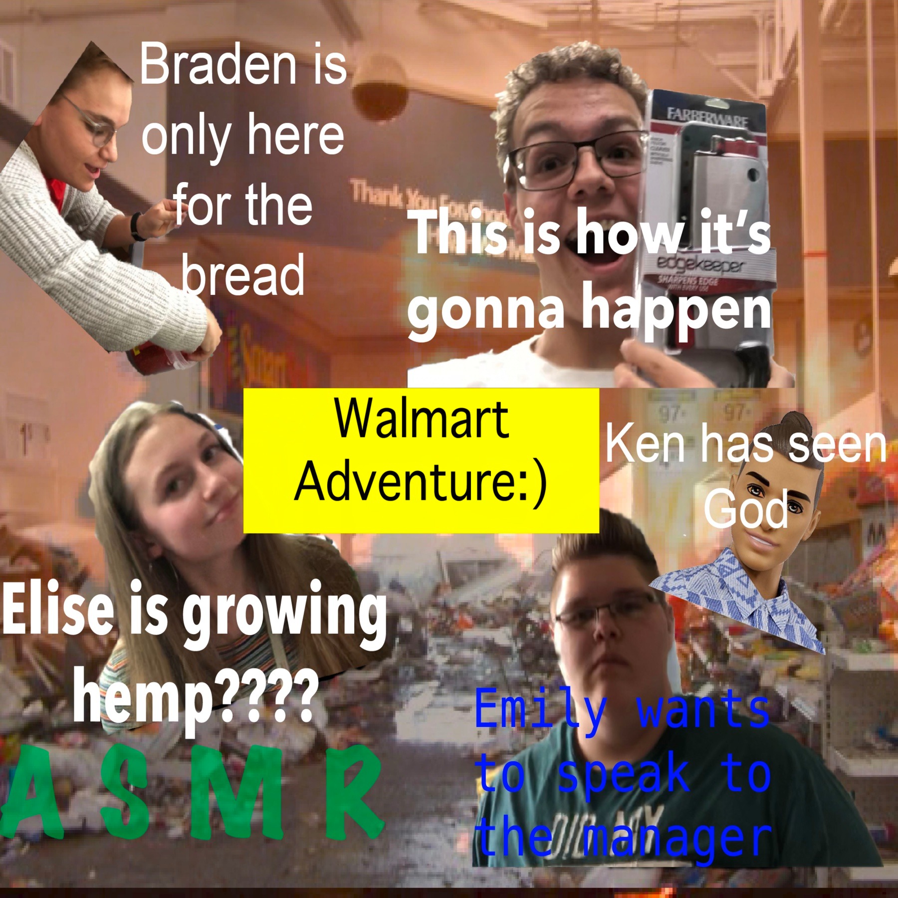 Walmart adventure featuring Braden, Emily, and Elise
