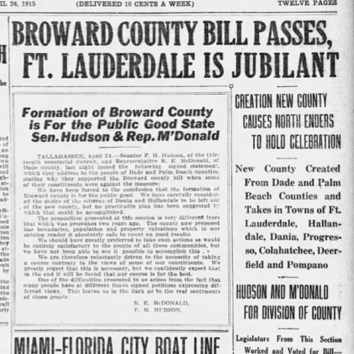 April 30, 1915: Dade County's boundaries are changed to form Broward episode artwork