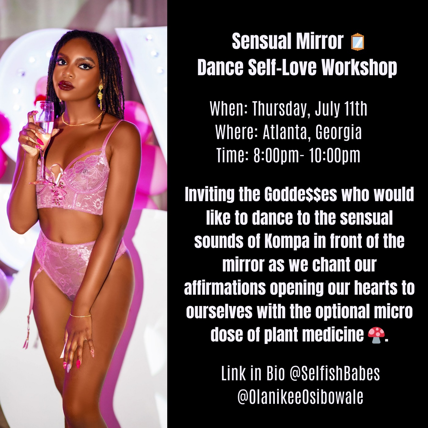In-Person Sensual Mirror Dance Self-Love Workshop In Atlanta this Thursday.