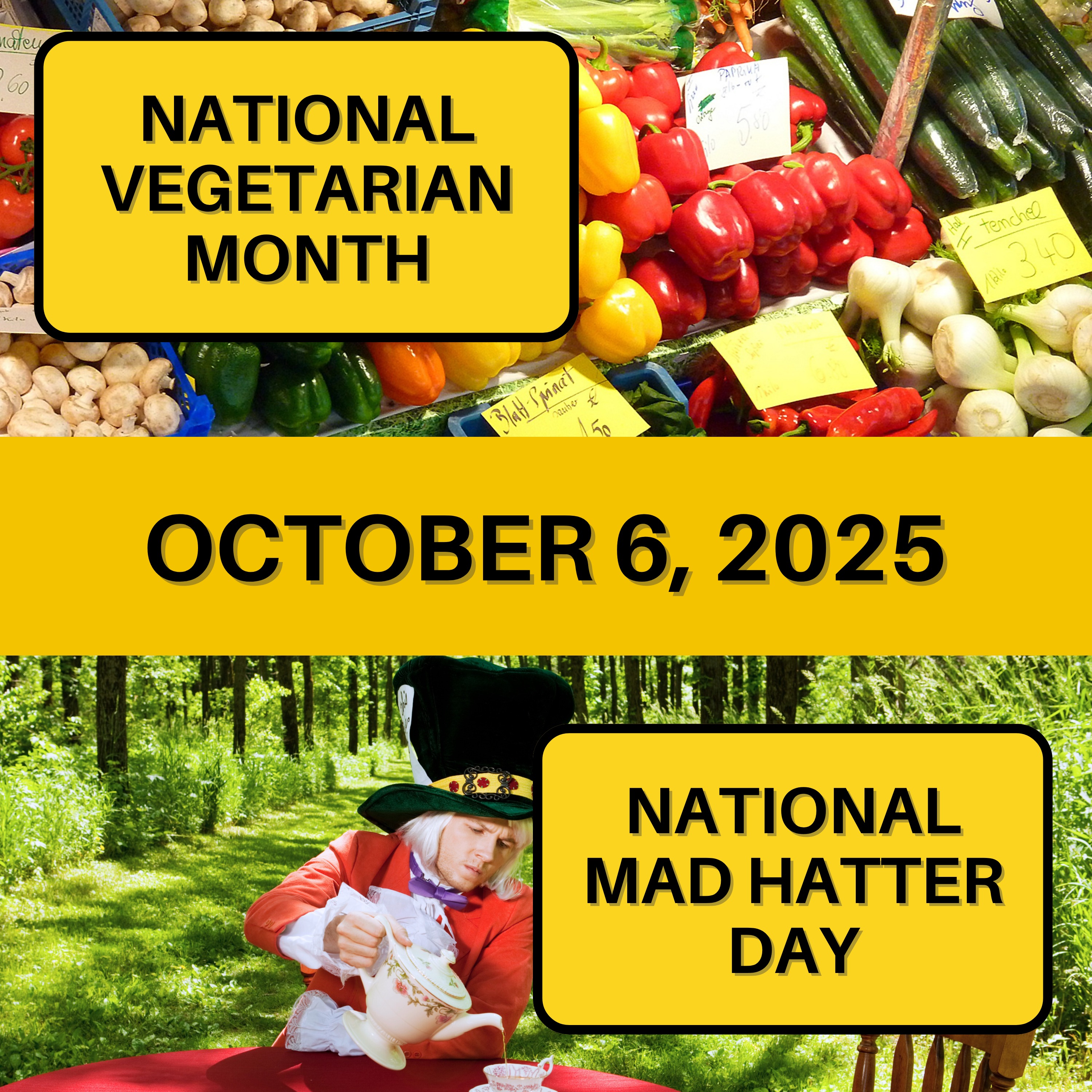National Mad Hatter Day & National Vegetarian Month