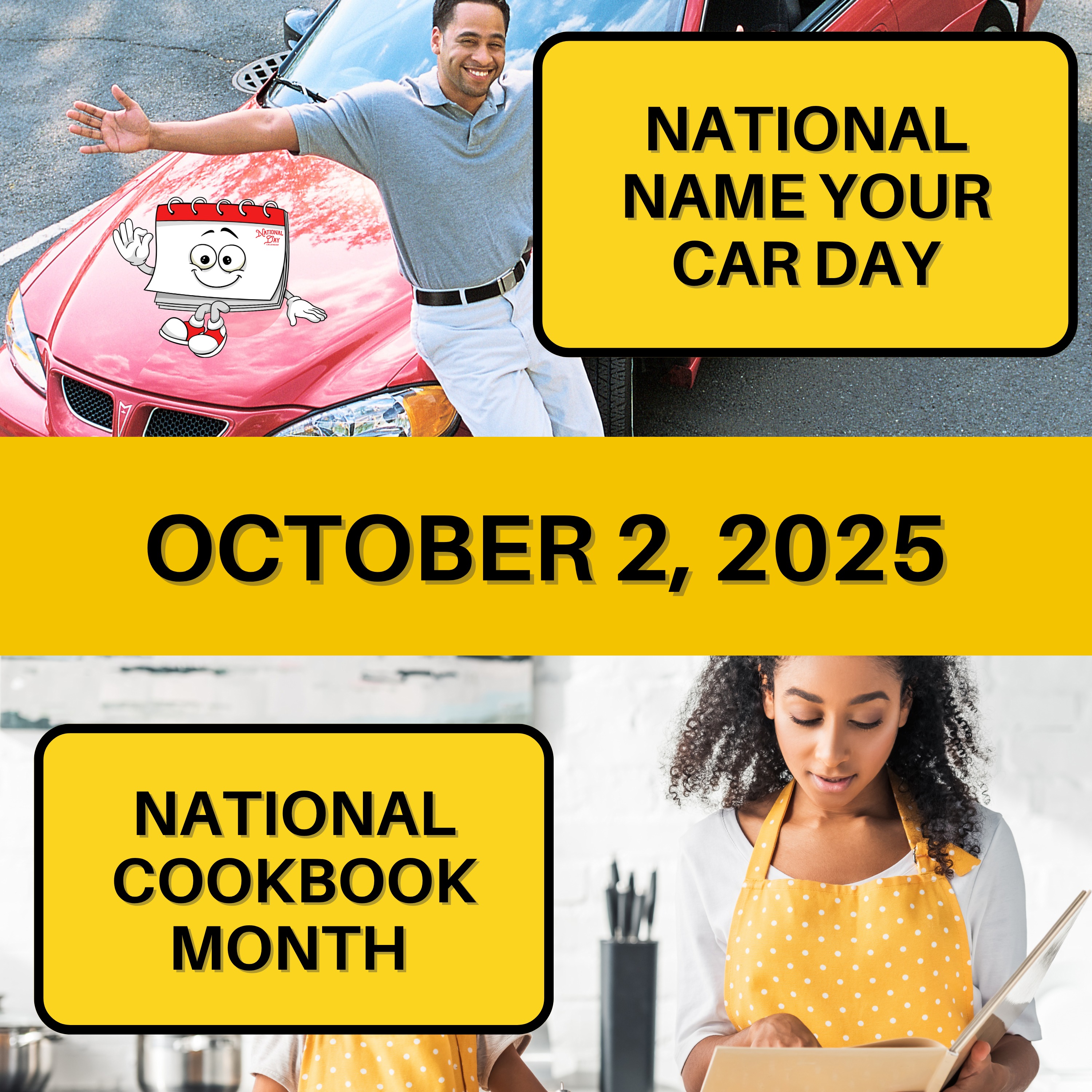 National Name Your Car Day  & National Cookbook Month