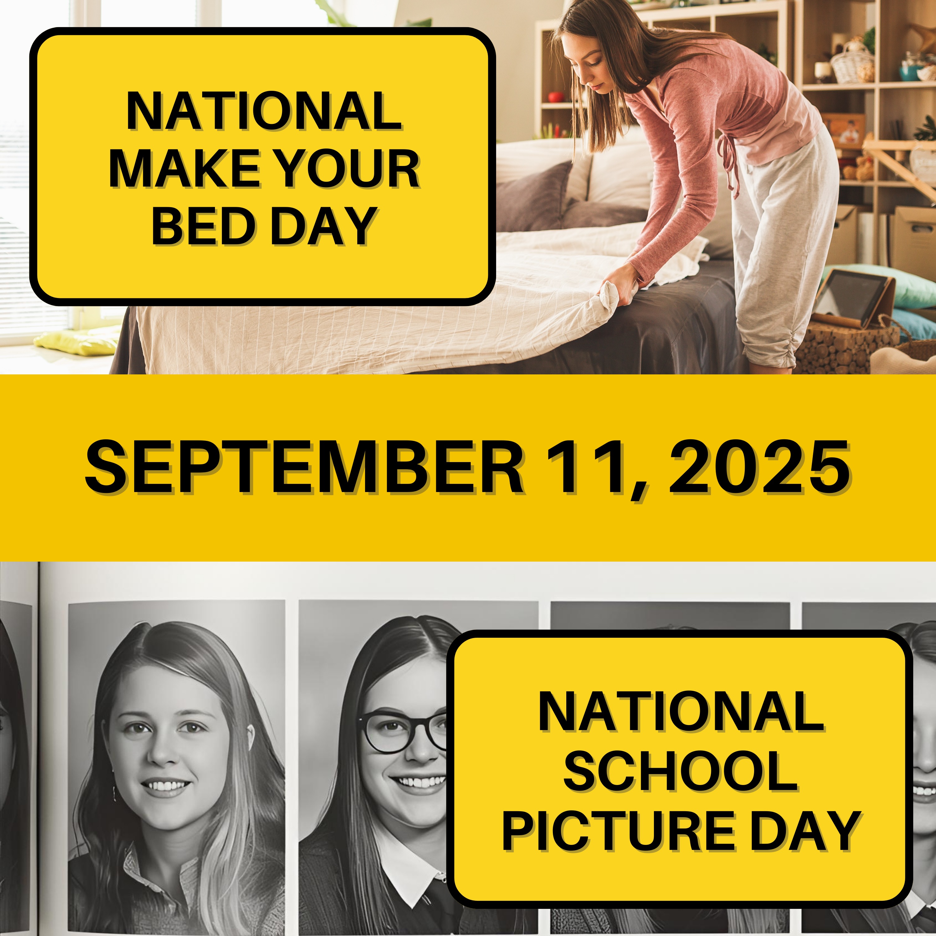National Make Your Bed Day & National School Picture Day