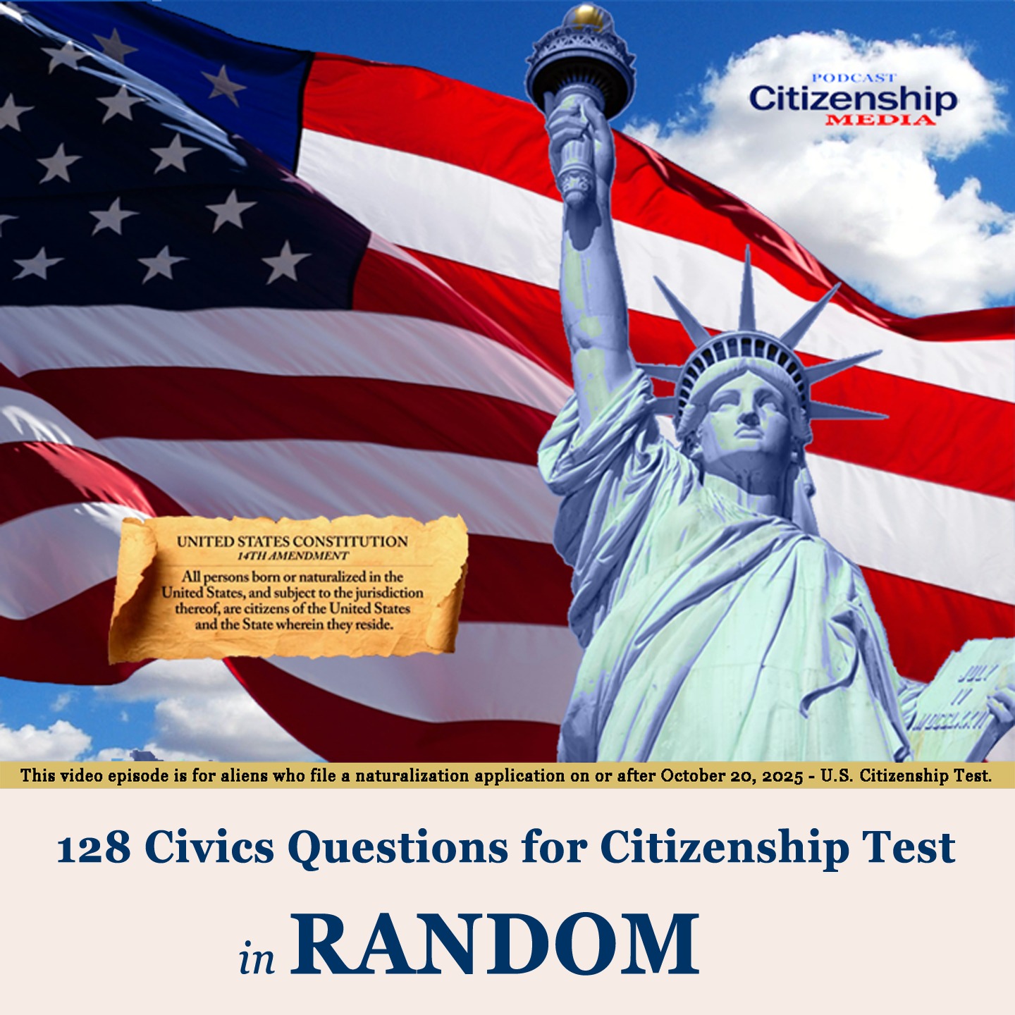 128 Civics Questions in RANDOM (EVELYN VOICE_04009) for U.S. Citizenship Test – Slow Female Voice, One Answer, Repetition