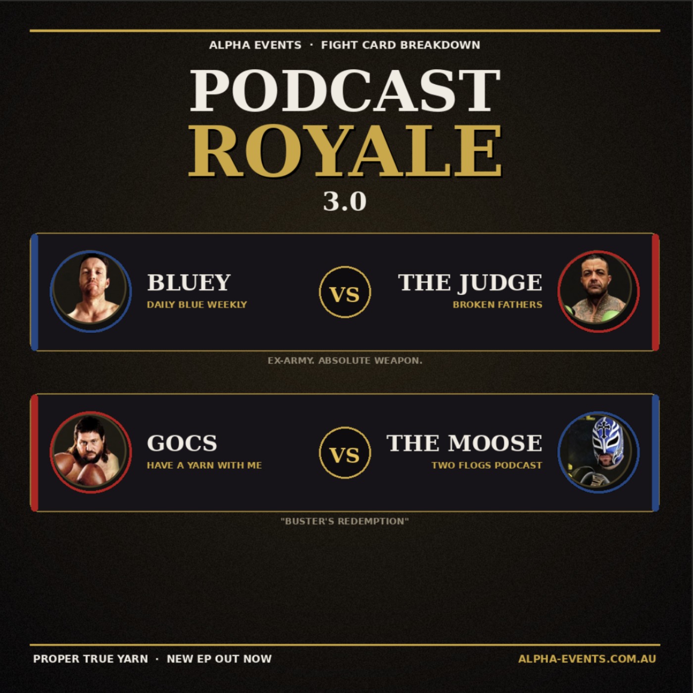 Podcast Royale 3.0 Fight Preview: Gocsy vs Moose, Bluey vs The Judge