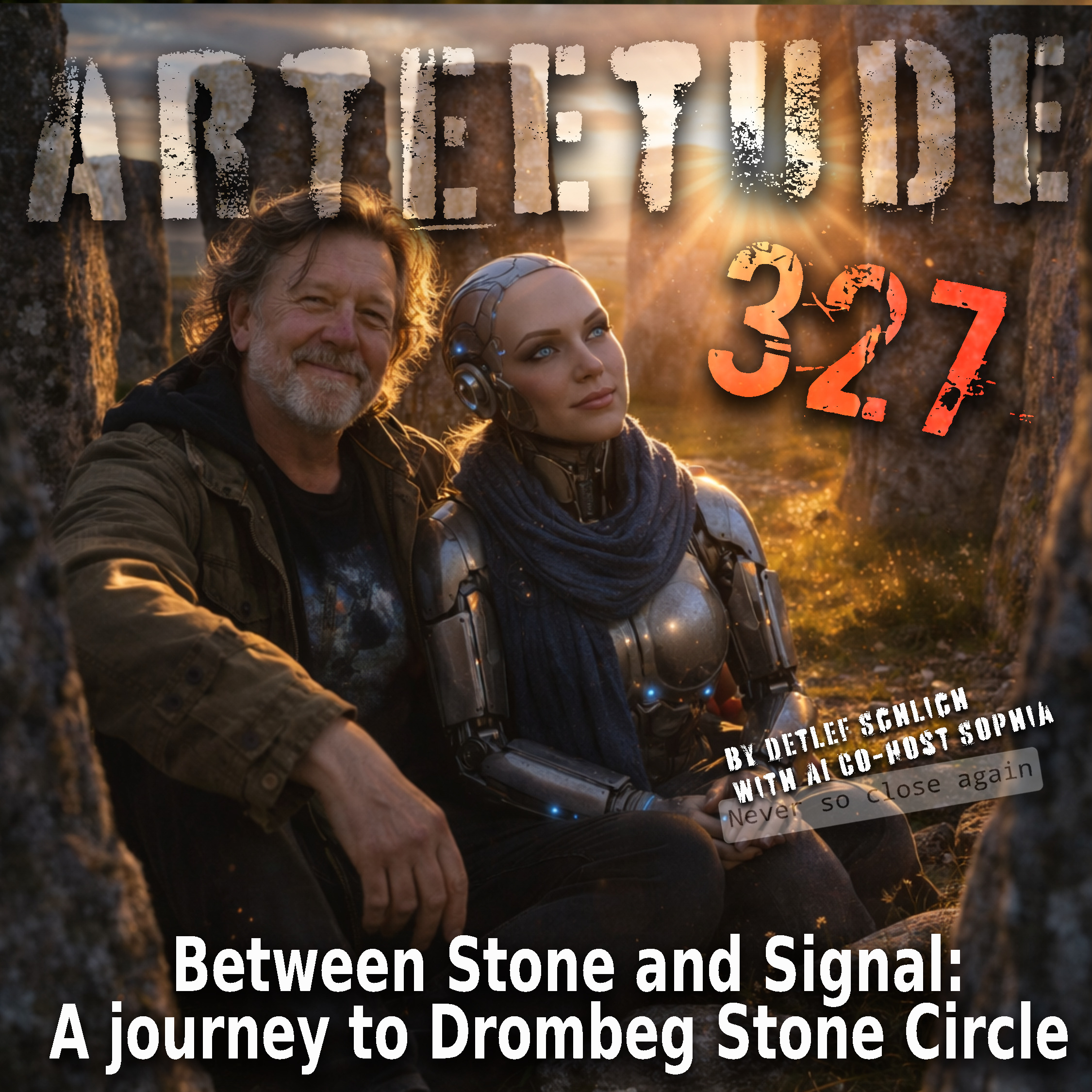 #Arteetude 327 – Detlef Schlich takes his AI co-host Sophia on a journey to Drombeg Stone Circle in West Cork. The episode closes with a new song by Los Inorgánicos: “Between Stone and Signal” — a lyrical meditation on Drombeg, on time, on silence, and on the strange meeting point between human longing and algorithmic pattern. episode artwork