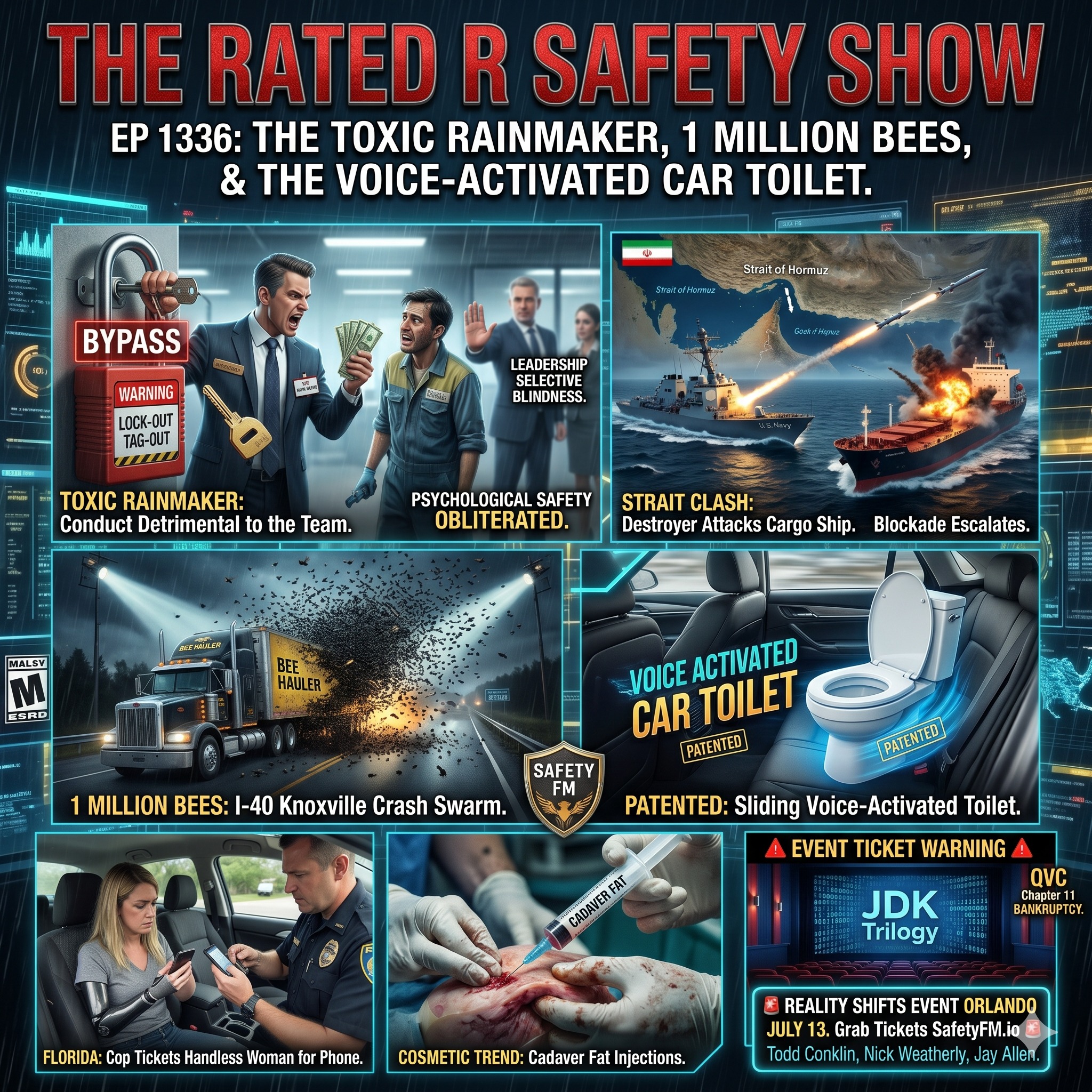 EP 1336: The Toxic Rainmaker, 1 Million Bees, & The Voice-Activated Car Toilet