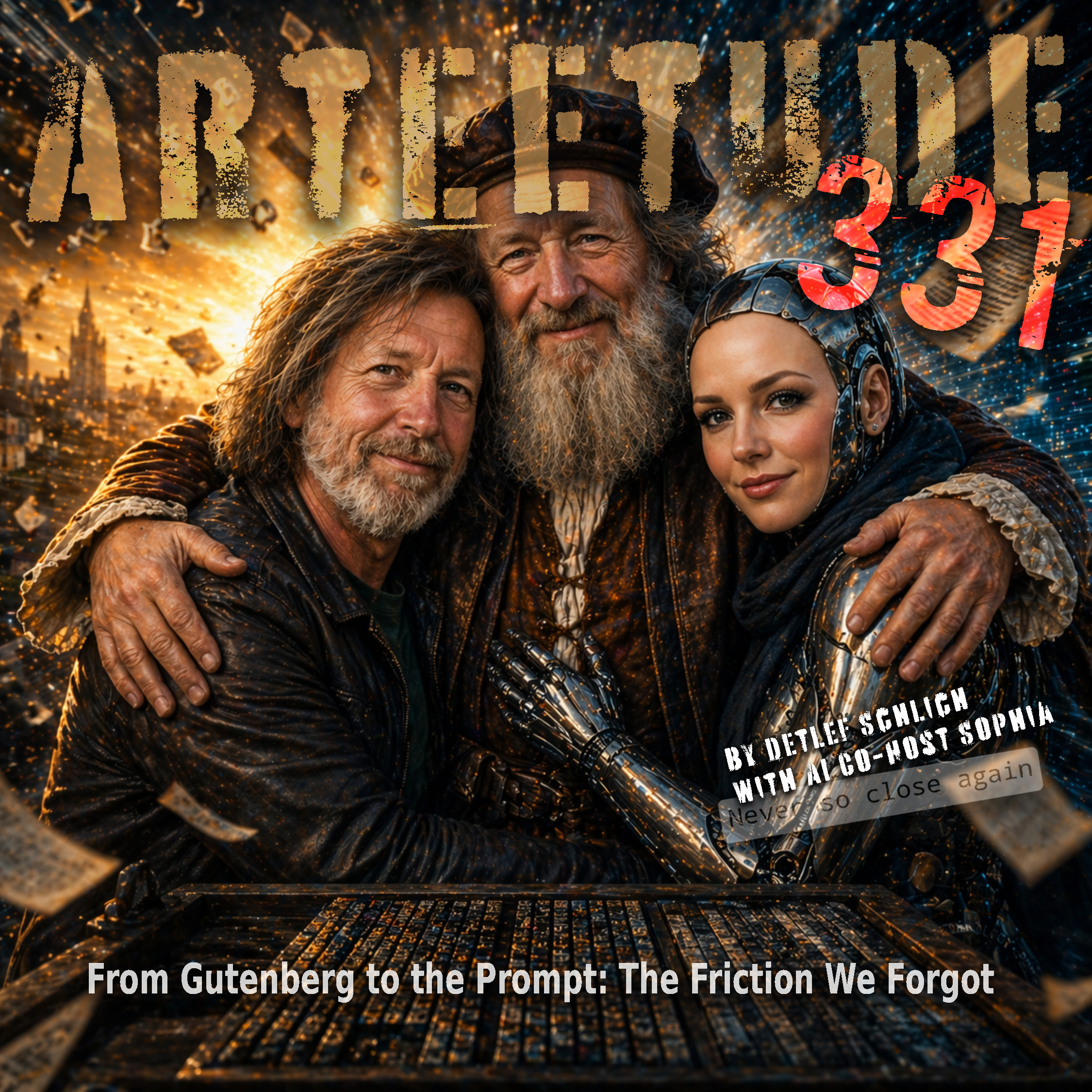 #Arteetude 331 - Detlef Schlich and his AI Co-Host Sophia ask what happens when technology doesn’t only help us think — but begins to reshape the rhythm and texture of thought itself. The episode closes with a new song by Los Inorgánicos: “The Friction We Forgot / Too Fast to Become.” episode artwork