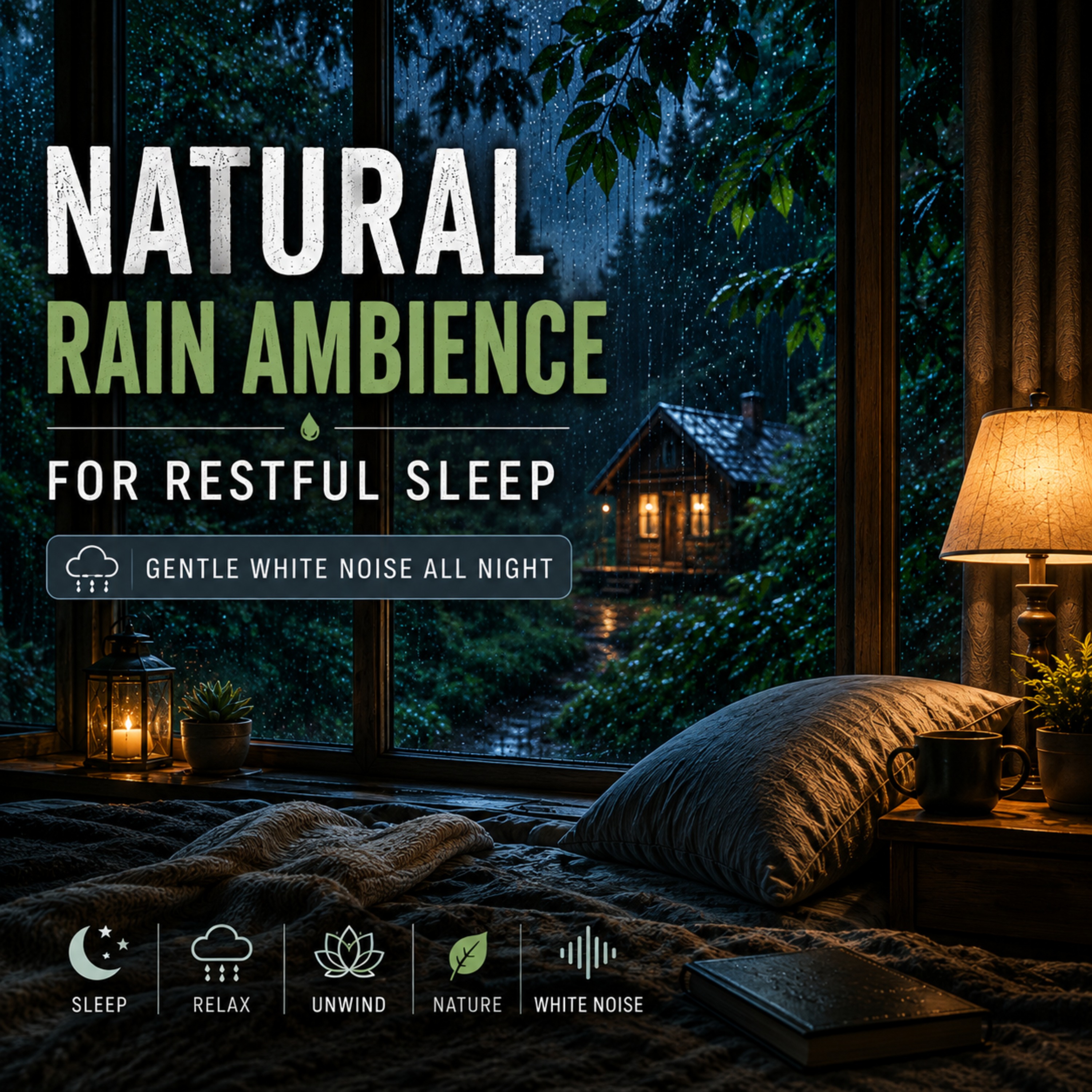 Natural rain ambience for restful sleep | Gentle white noise all night episode artwork