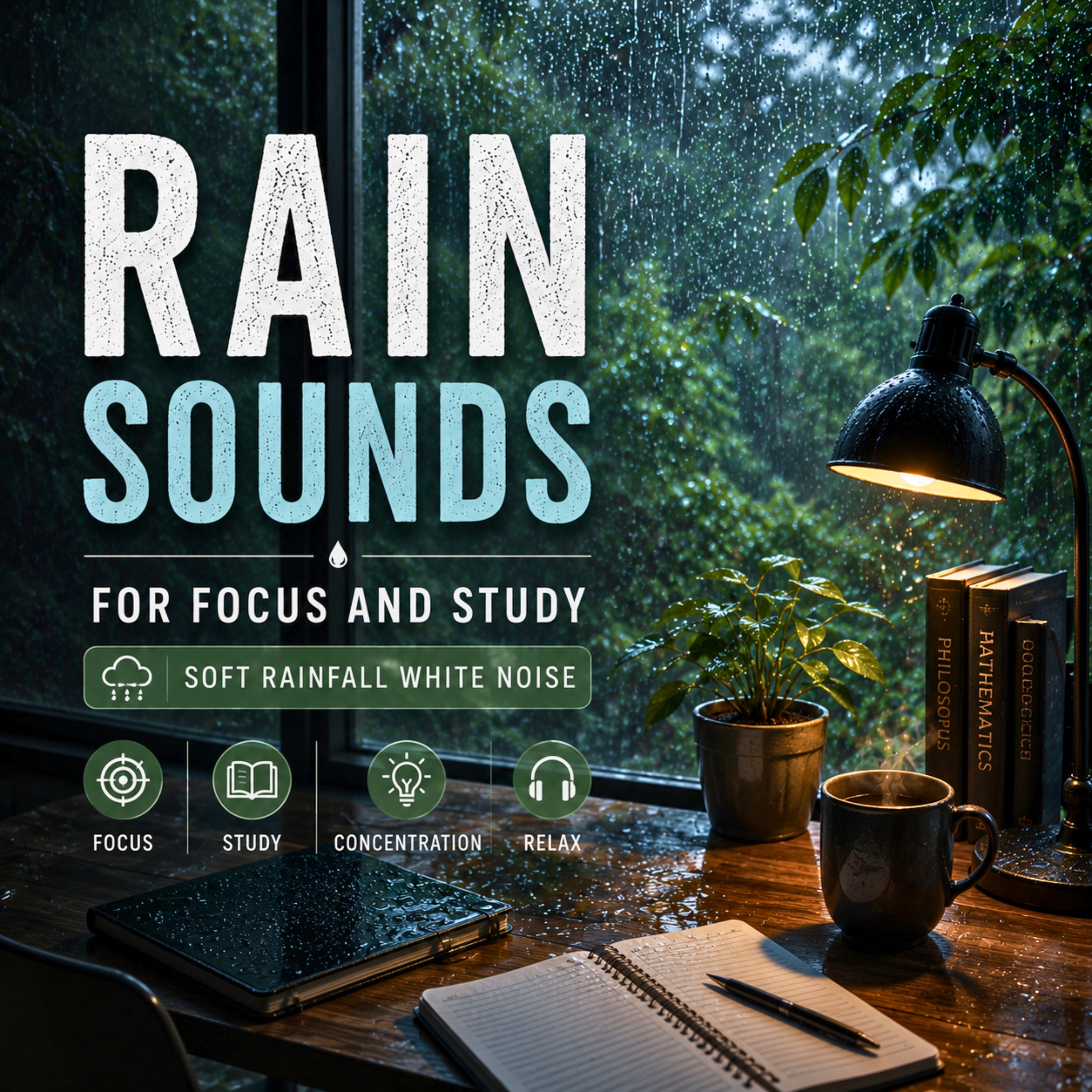 Rain sounds for focus and study | Soft rainfall white noise episode artwork
